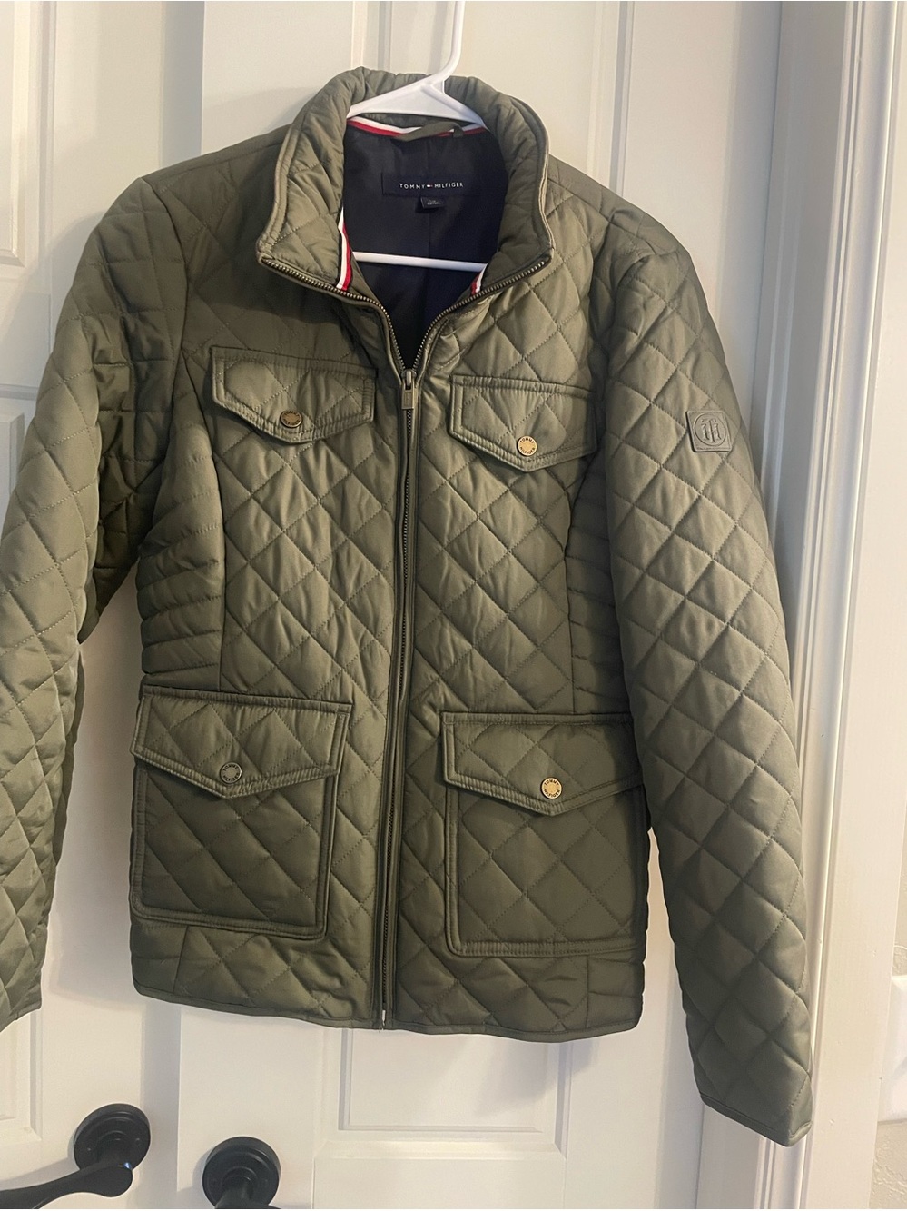 Tommy Hilfiger Olive Green Quilted Field Jacket with Signature Trim